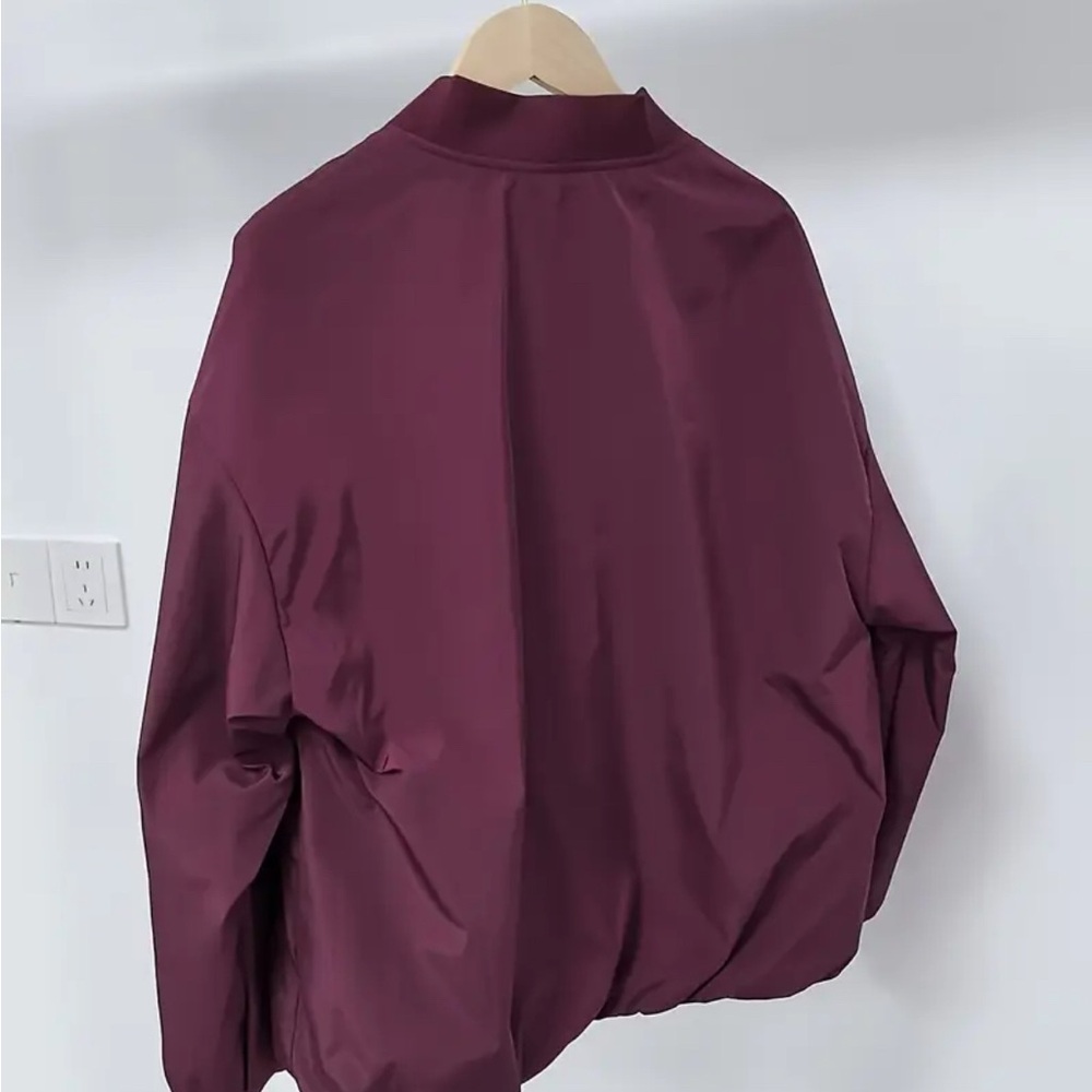 Women's Burgundy Bomber Jacket with Leopard Trim - Picture 4 of 7